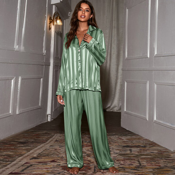 Celina PJ Set Olive Green Striped